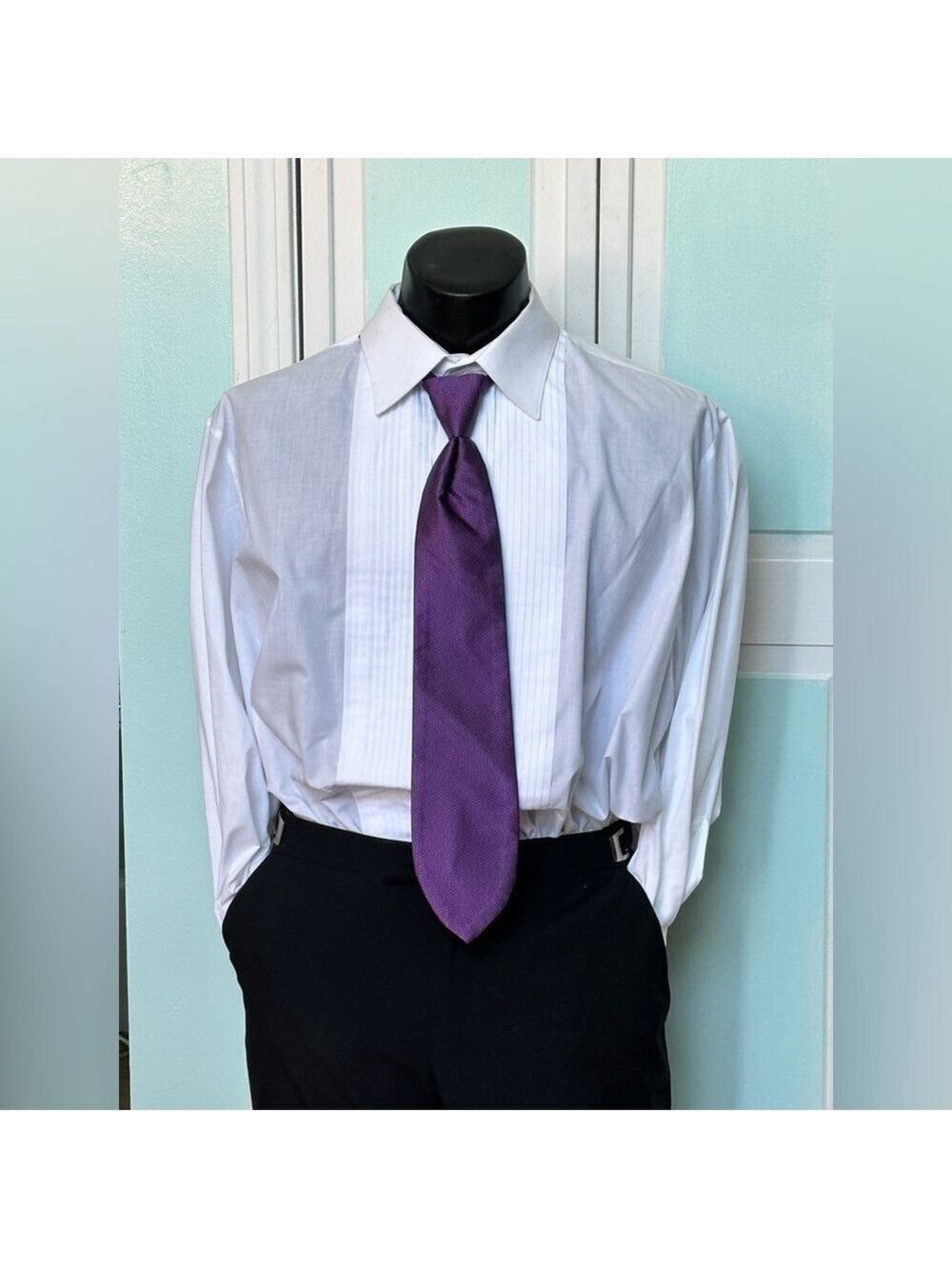 Plum Purple Tie Wedding Prom Tuxedo Herringbone Pre Tied clip